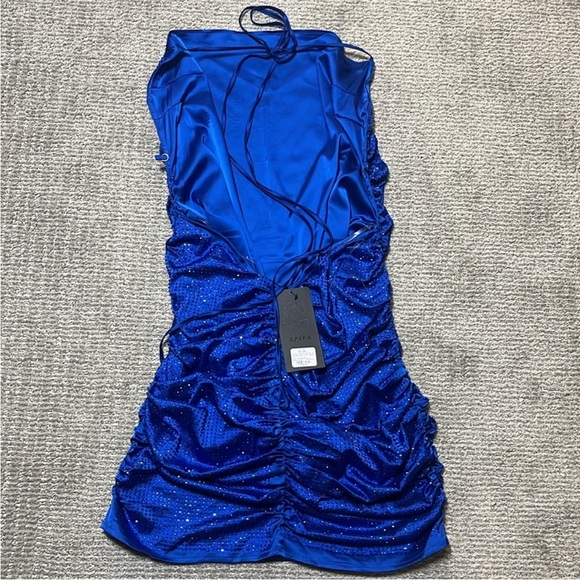 AKIRA Miami Nights Royal Blue Rhinestone Sparkle Open Back Halter Mini Dress NWT - Picture 2 of 4